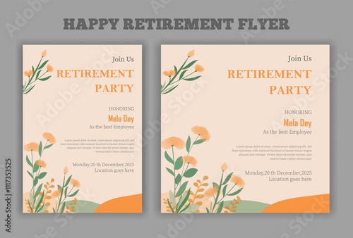Happy retirement lunch party invitation flyer design template 
