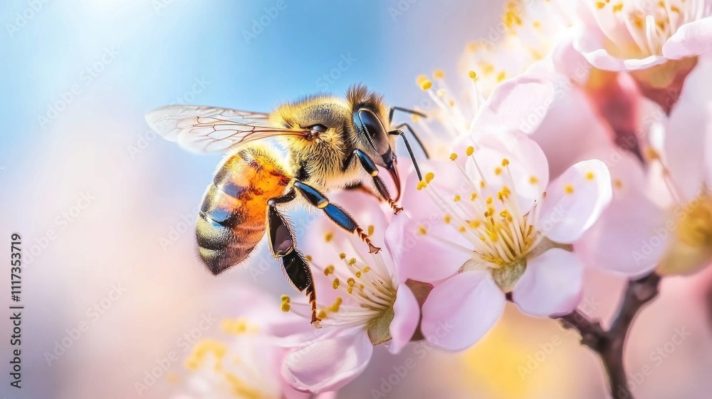Fototapeta premium Honeybee on Blossom: A Springtime Symphony of Nature's Harmony