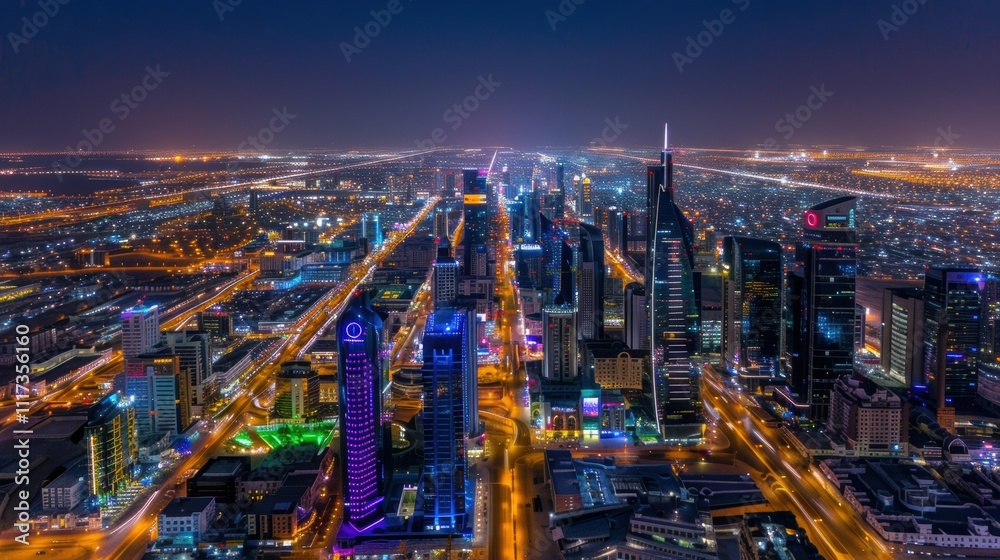 A vibrant city skyline illuminated at night, showcasing urban life. A vibrant city skyline illuminated at night, showcasing urban life.