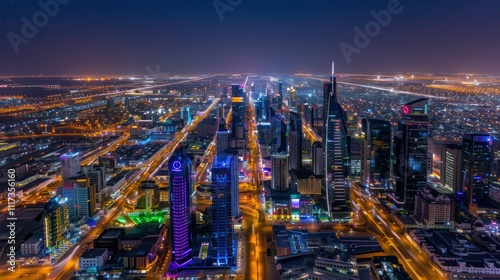 Wallpaper Mural A vibrant city skyline illuminated at night, showcasing urban life. Torontodigital.ca