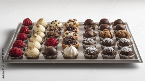 Gourmet dessert platter with a mix of truffles, tarts, and petit fours photo