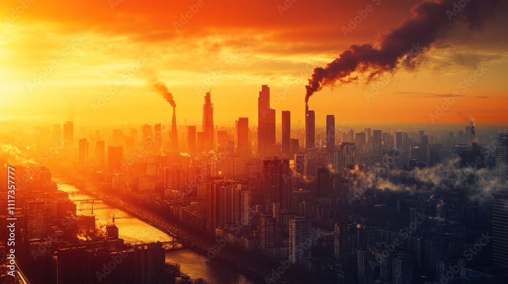 Fototapeta premium Cityscape Sunset with Pollution