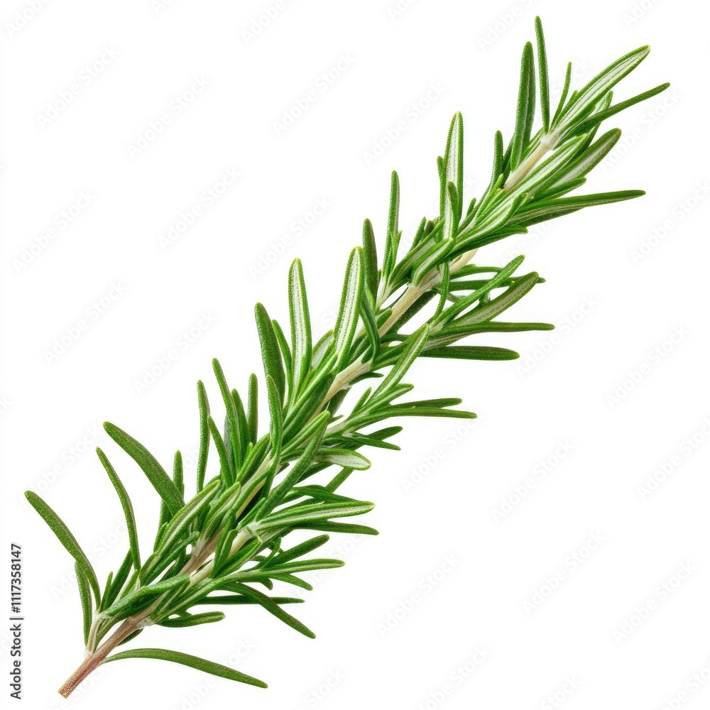 Fototapeta premium A fresh sprig of rosemary, commonly used as an herb in cooking and garnishing dishes.
