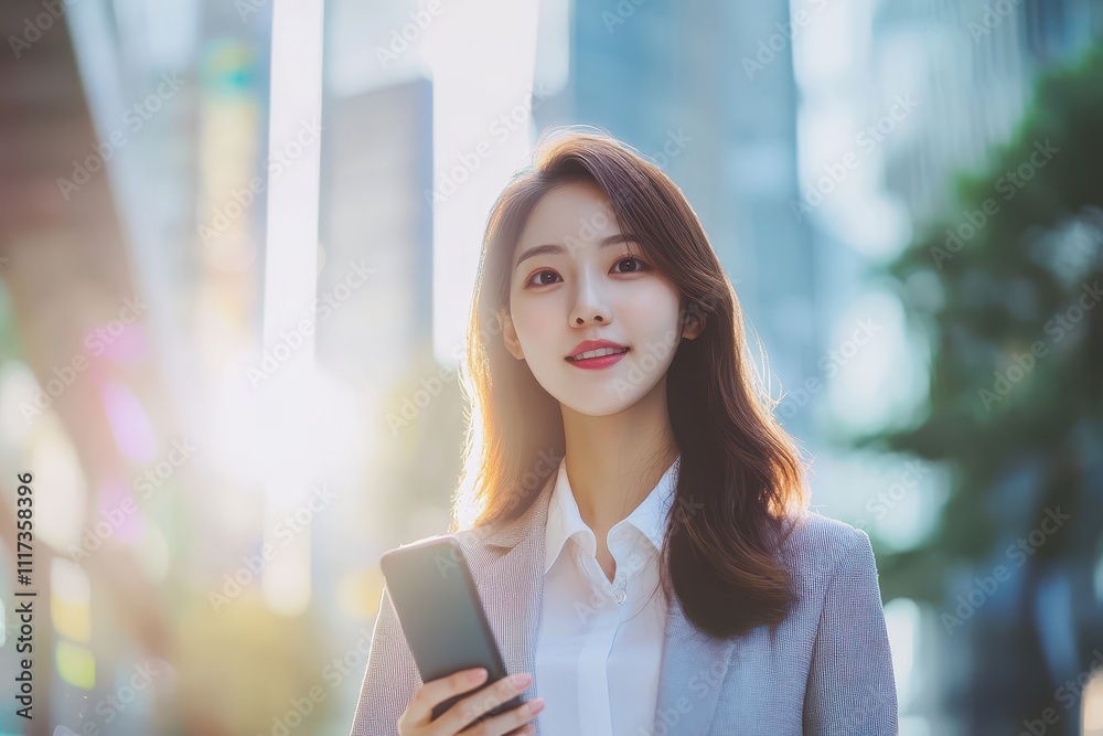 Young busy successful beautiful Asian business woman korean professional businesswoman holding cellphone Young busy successful beautiful Asian business woman korean professional businesswoman holding cellphone