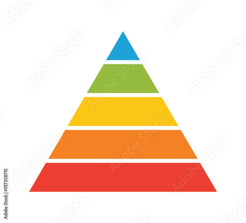 Levels of triangular pyramid. Triangle pyramid chart. Maslow layer diagram. Development level infographic. Business graph. Vector illustration isolated on white background.