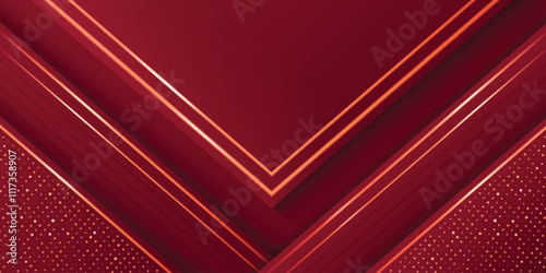 Elegant red background with geometric triangle layers, golden accents, dotted patterns and line for luxury award certificate or card. Abstract bg for premium ceremony event designs template.
