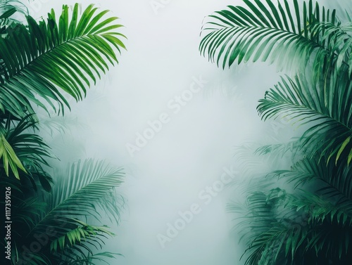 Tropical garden misty atmosphere lush greenery nature photography humid environment close-up view serenity and beauty of nature