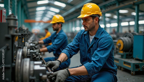 Celebrating Labor Day with skilled workers in a bustling factory environment