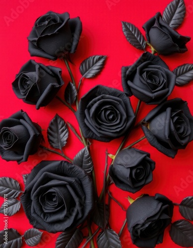Black roses on a red background