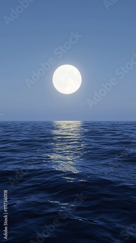 Full moon over ocean at night
