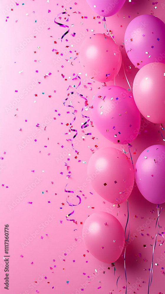 pink birthday background with balloons and confetti pink birthday background with balloons and confetti