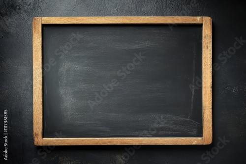 A blank chalkboard framed in wood, ready for writing or drawing. photo