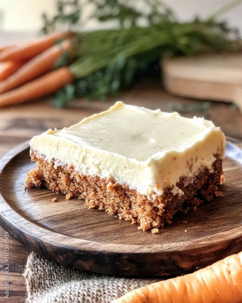 National Carrot Cake Day Creamy carrot cake with frosting on wooden plate for dessert inspiration National Carrot Cake Day Creamy carrot cake with frosting on wooden plate for dessert inspiration