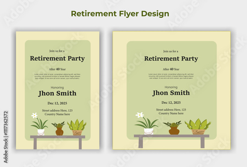 Happy retirement lunch party invitation flyer design template 
