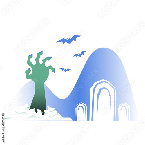 Zombie hand, bats and gravestones