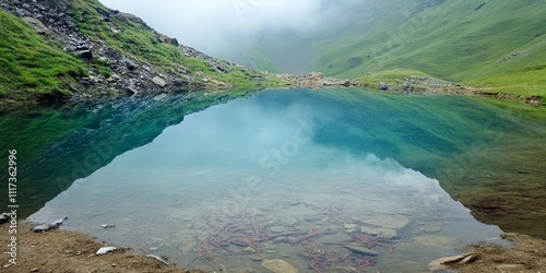 Roopkund Mystery Lake is known for its intriguing history and the presence of human bones. The enigma of Roopkund Mystery Lake draws curiosity, sparking interest in its human bones and legends. photo