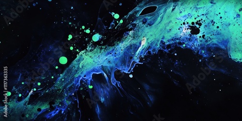 Vibrant abstract splatter with neon blue and green splash