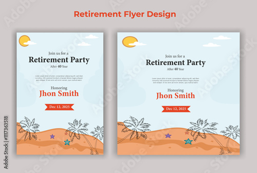 Happy retirement lunch party invitation flyer design template 
