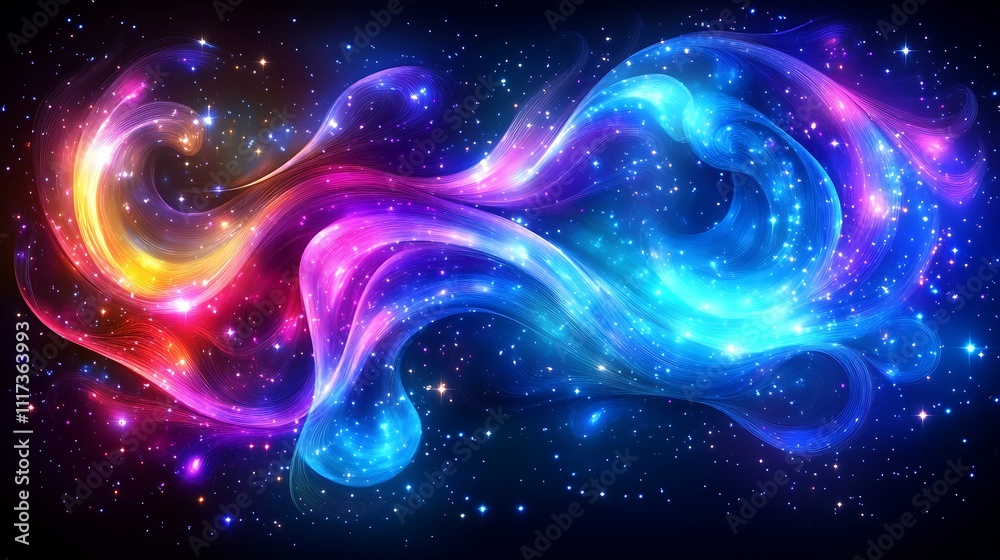 Abstract cosmic nebula with vibrant colors and glowing particles. Abstract cosmic nebula with vibrant colors and glowing particles.