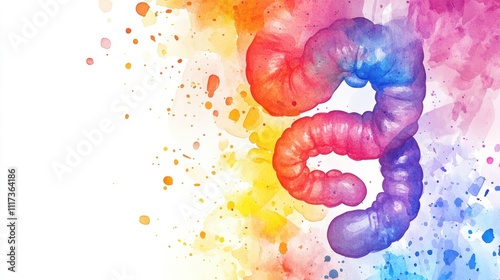 Crohn’s and Colitis Awareness Week Colorful artistic intestine illustration with watercolor splash background
