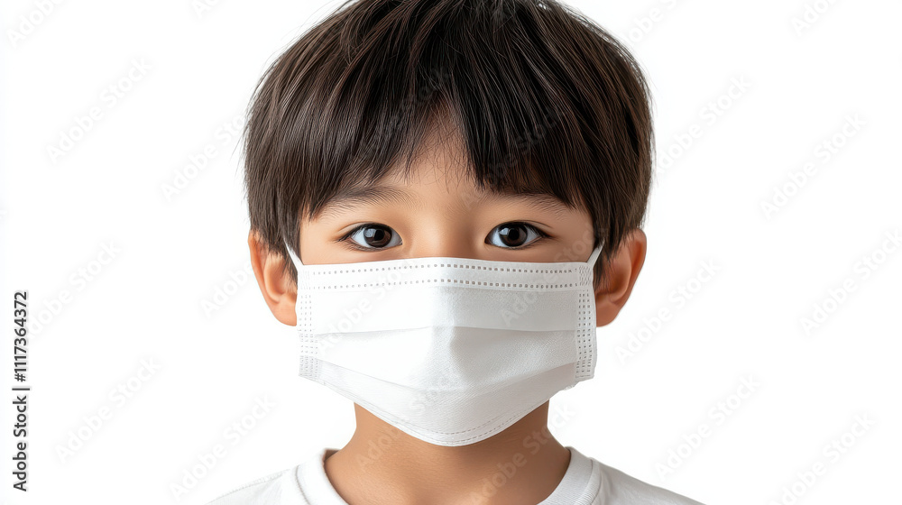 Little boy wearing mask during flu season, looking concerned Little boy wearing mask during flu season, looking concerned