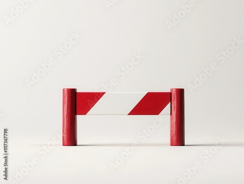 Red and white barricade in minimalist setting urban environment photography abstract view conceptual display of restriction and boundaries photo