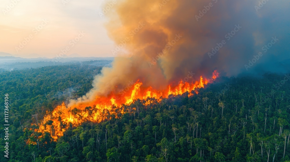 Fototapeta premium Aerial View Forest Fires and Their Consequences for Biodiversity and Ecosystems