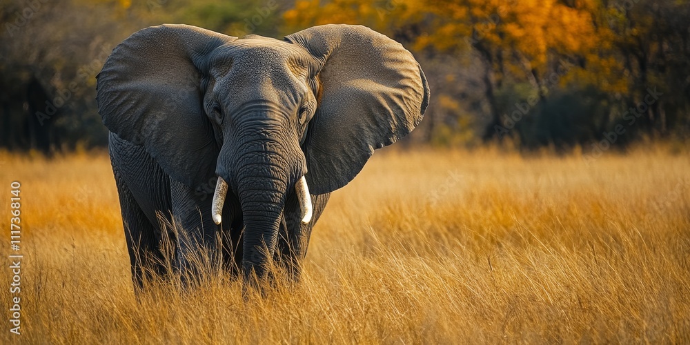 Fototapeta premium An elephant captured during a safari at a game reserve, showcasing the majestic presence of an elephant in its natural habitat while on an exciting safari adventure.