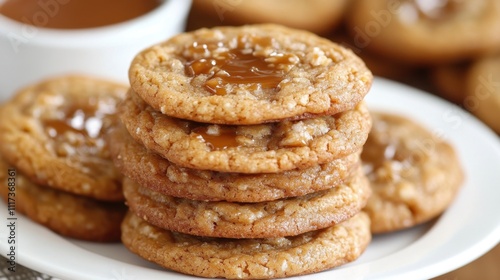 Delicious caramel cookies with sea salt topping for dessert enjoyment