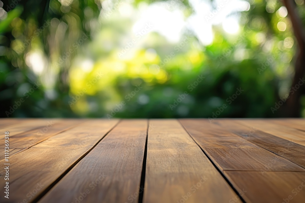A wooden surface in focus with a blurred green background, suggesting a serene outdoor setting. A wooden surface in focus with a blurred green background, suggesting a serene outdoor setting.