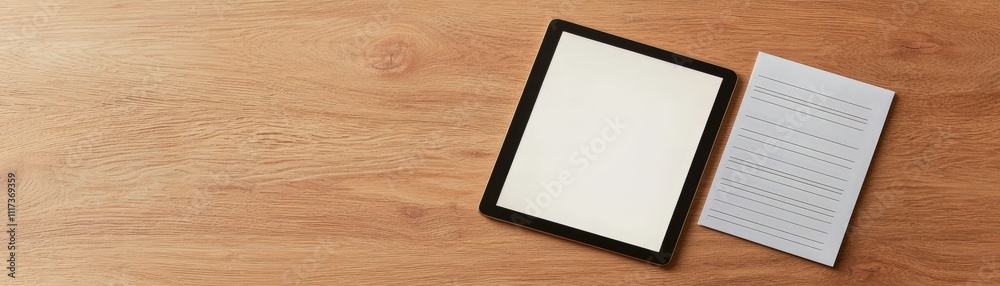 A tablet and a notepad are placed on a wooden surface, emphasizing a blend of digital and traditional note-taking methods. A tablet and a notepad are placed on a wooden surface, emphasizing a blend of digital and traditional note-taking methods.
