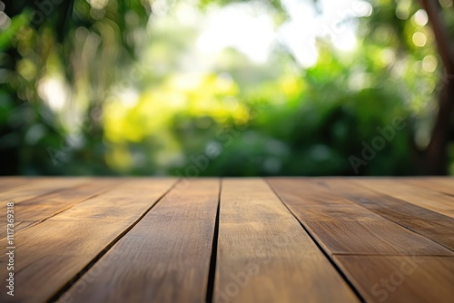 A wooden surface in focus with a blurred green background, suggesting a serene outdoor setting.