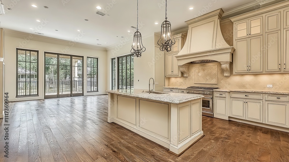The traditional kitchen in a gorgeous new luxury home. Generative Ai The traditional kitchen in a gorgeous new luxury home. Generative Ai