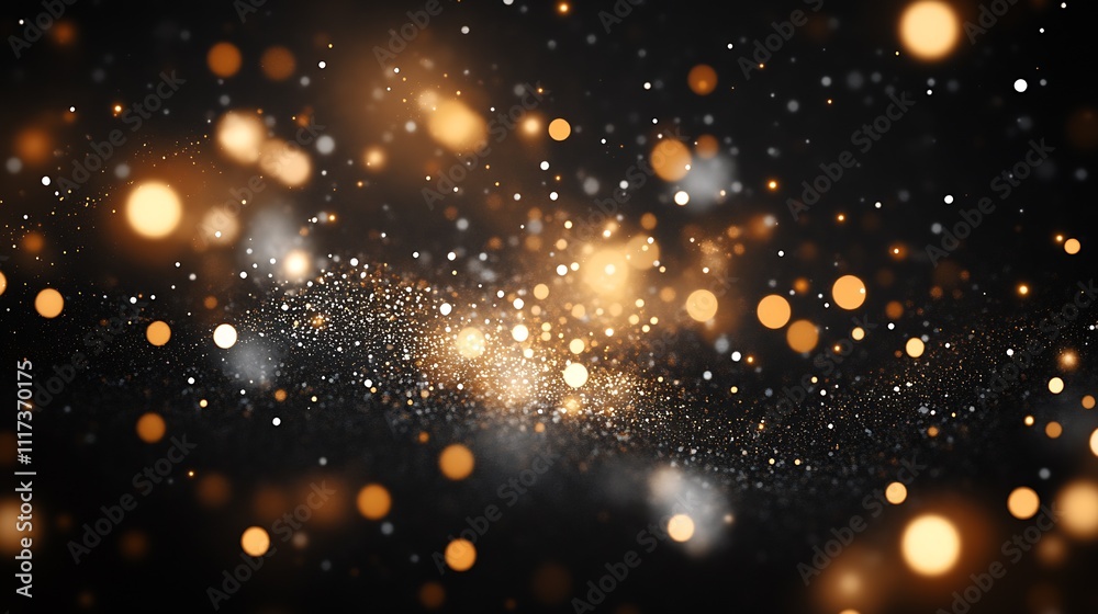 Naklejka premium Mesmerizing Abstract Bokeh Lights in Golden and Yellow on Black Background : Generative AI