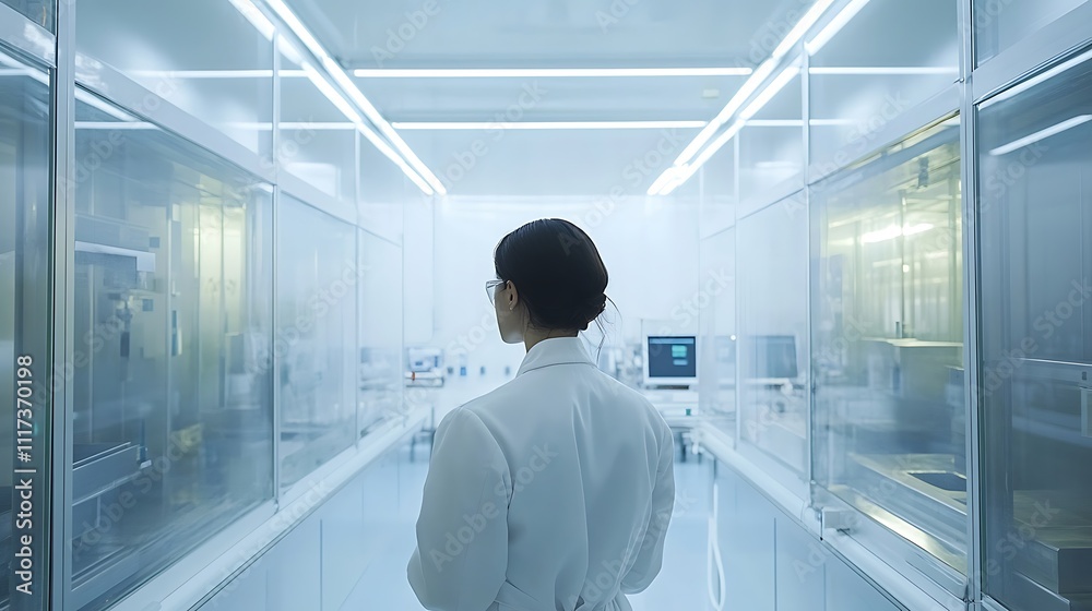 Scientist conducting research inside modern laboratory facility Scientist conducting research inside modern laboratory facility