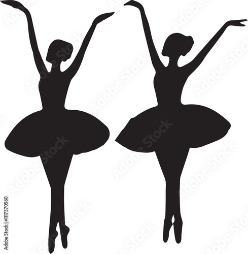 Beautiful ballet dancing Silhouettes dancer woman people female ballerina recital vector.
