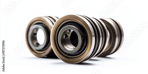 Belt type pulley bearings displayed against a clean white background, showcasing the features and design of belt type pulley bearings in an appealing manner. photo