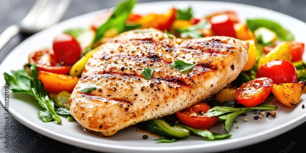 Grilled chicken breast served alongside sauteed vegetables creates a delicious and healthy meal. Enjoy the flavors of grilled chicken breast paired perfectly with sauteed vegetables for a nutritious Grilled chicken breast served alongside sauteed vegetables creates a delicious and healthy meal. Enjoy the flavors of grilled chicken breast paired perfectly with sauteed vegetables for a nutritious