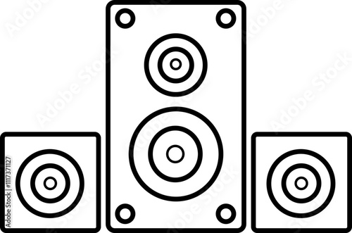 Sound speaker and acoustic audio for concert or home cinema stereo system isolated on transparent background. Loudspeaker Bluetooth music audio speaker box vector symbol in trendy black line style.