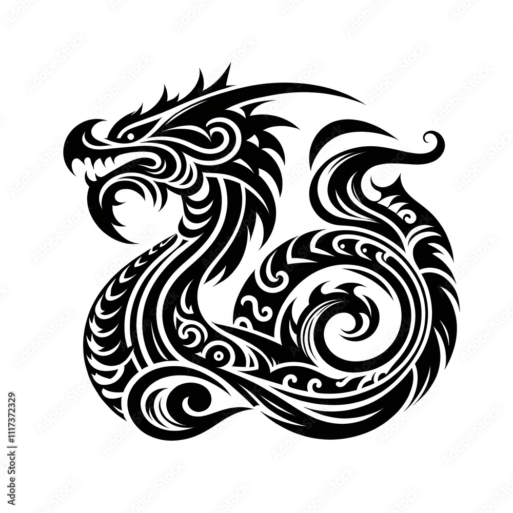 AI Generate of Dragon Shape in Maori Art style isolated in white AI Generate of Dragon Shape in Maori Art style isolated in white