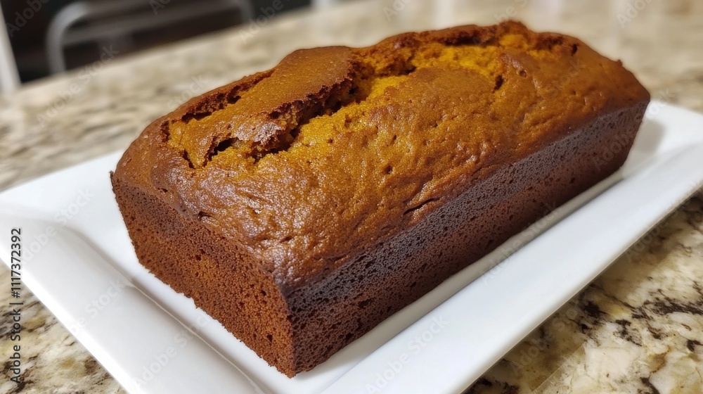 Freshly baked pumpkin bread on a marble countertop Freshly baked pumpkin bread on a marble countertop