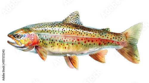 A watercolor golden trout full body clearly photo on white background, Ai Generative.