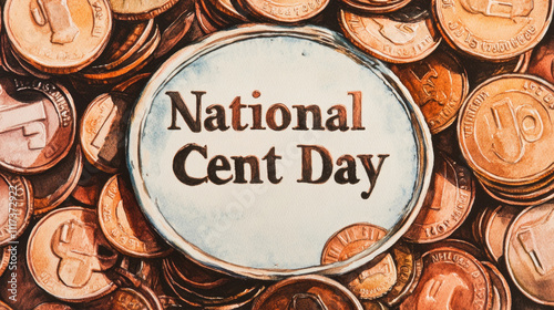 National One Cent Day Celebration of national cent day with a vibrant display of coins photo