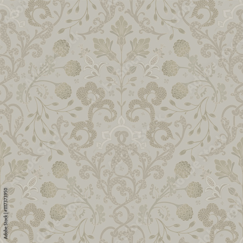 Ornamental monochrome pattern. Bespoke seamless background. Floral modern design.