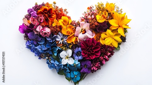 Colorful floral heart arrangement for valentine's day studio art