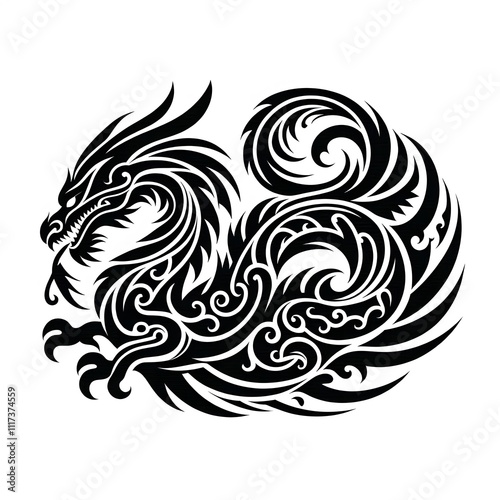 AI Generate of Dragon Shape in Maori Art style isolated in white