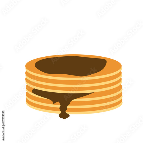 Flat design Illustration of pancakes sprinkled with chocolate and milk hand drawn 
