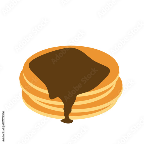 Flat design Illustration of pancakes sprinkled with chocolate and milk hand drawn 
