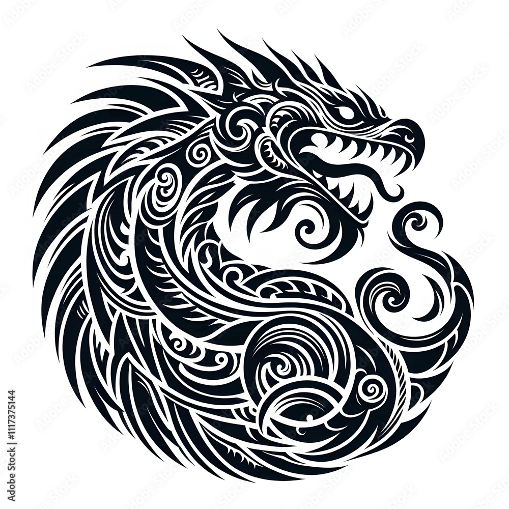 AI Generate of Dragon Shape in Maori Art style isolated in white AI Generate of Dragon Shape in Maori Art style isolated in white