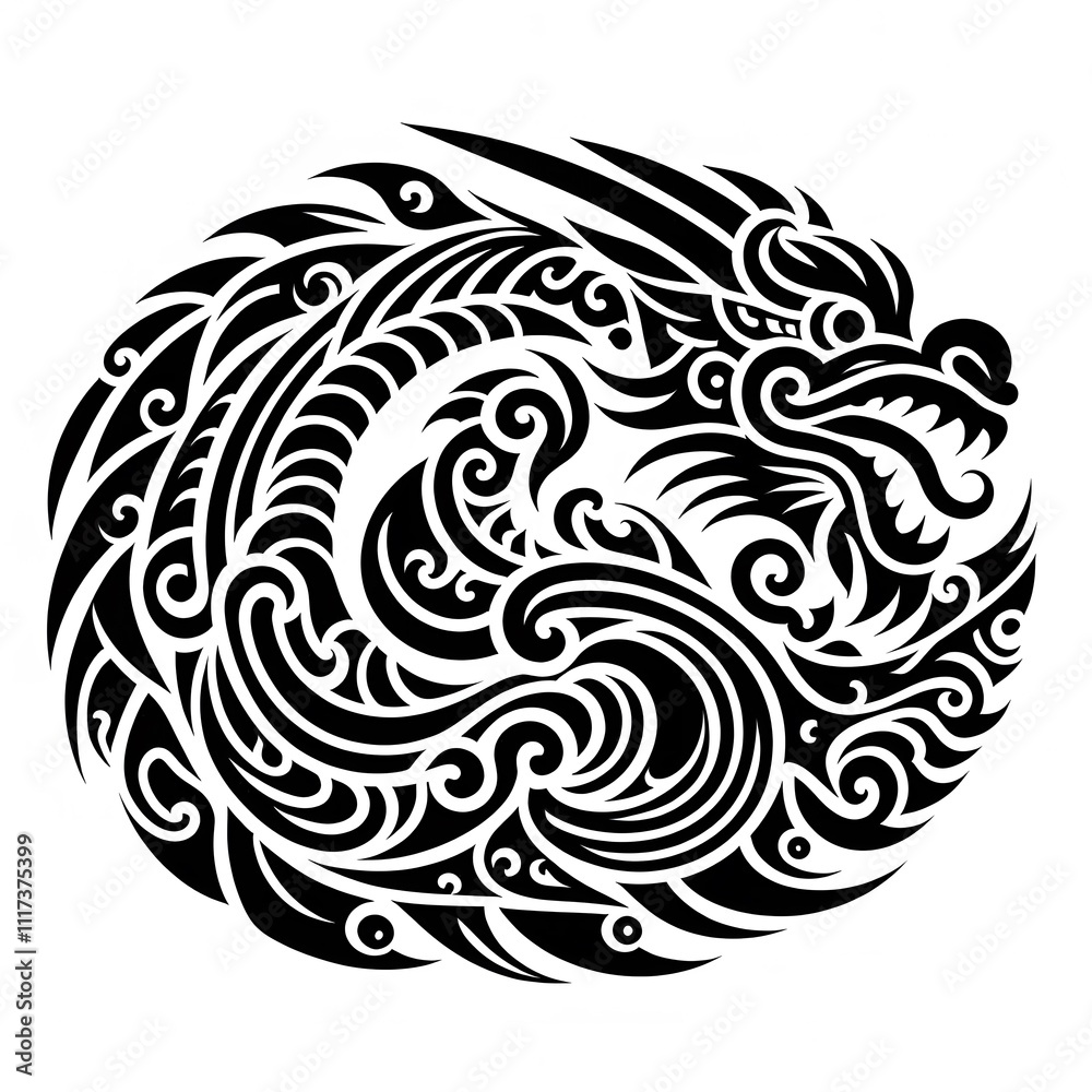 AI Generate of Dragon Shape in Maori Art style isolated in white AI Generate of Dragon Shape in Maori Art style isolated in white